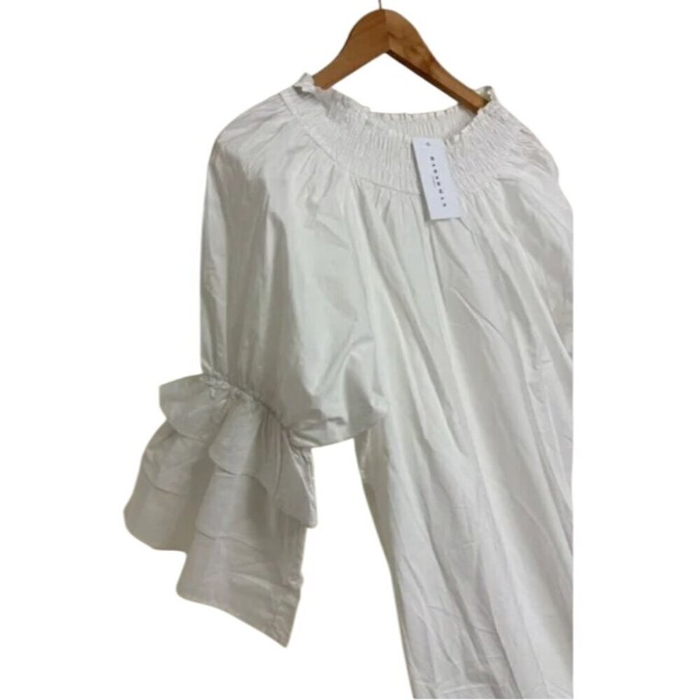 NWT Harshman Daphne Ruffle Cuff Cotton Poplin Dress In Off-White - XS - Picture 6 of 12
